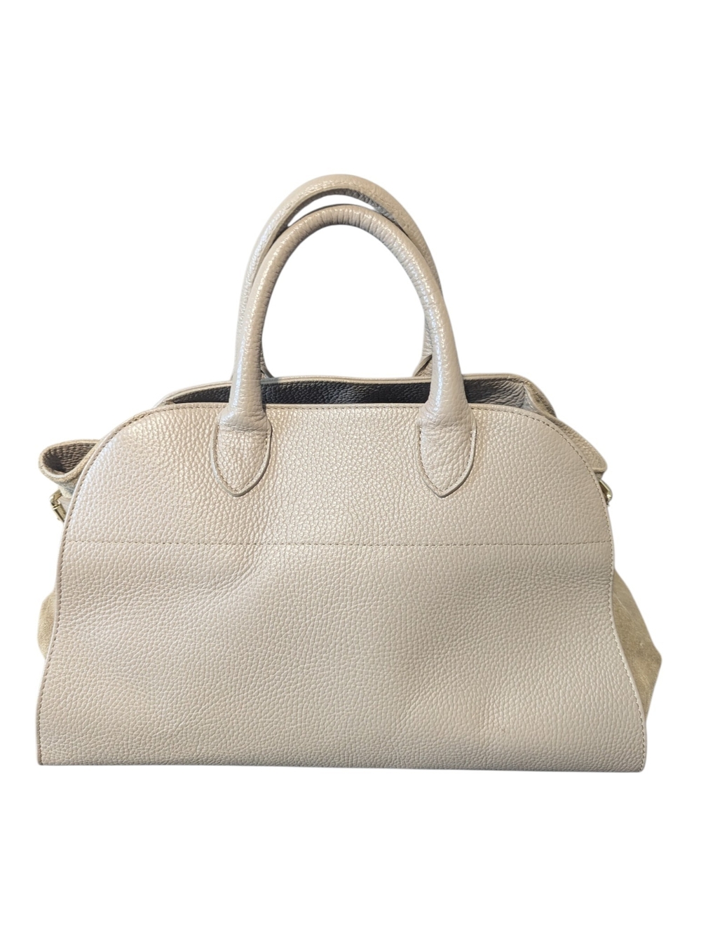 Beige Leather Structured Satchel Handbag - Women's Bag